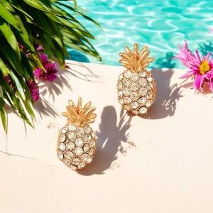 Pineapple Sparkle Gold and Silver Rhinestone Earrings